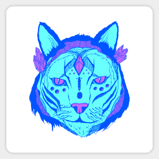 Blue Mystical Tribal Cat Sticker